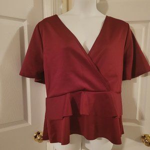 Boohoo Burgundy Peplum short sleeve top size 24